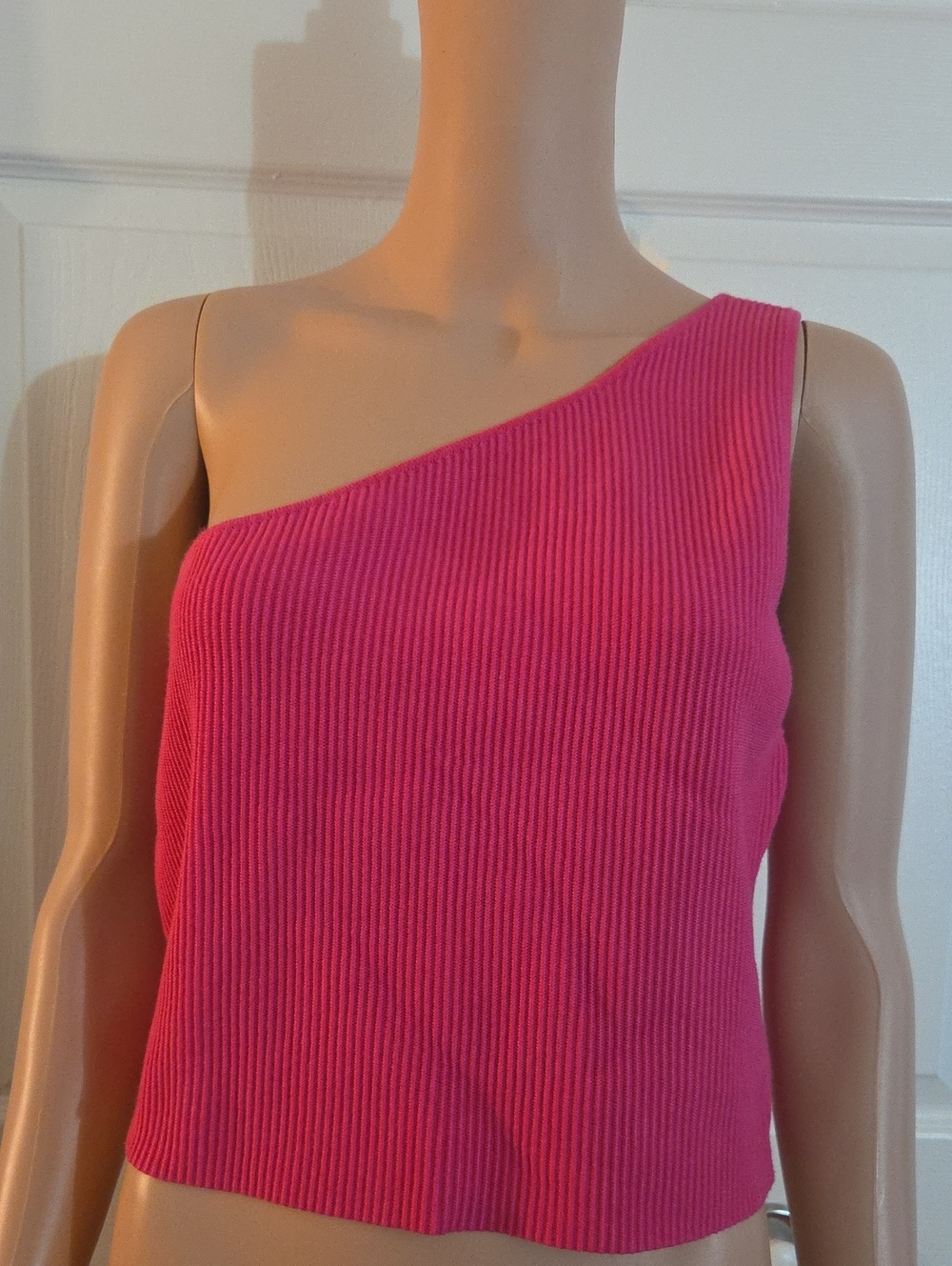 Asymmetrical Ribbed Tank Top in Hot Pink